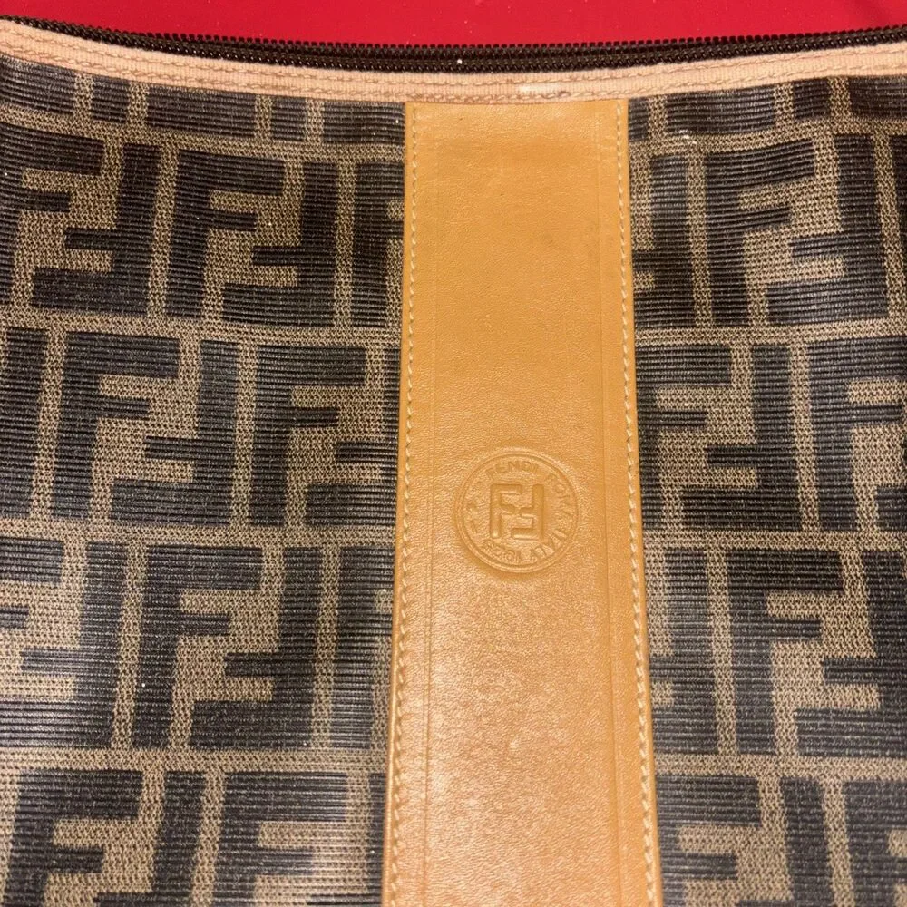 Vintage Fendi Zucca Canvas Shoulder Bag Brown FF Monogram Leather Trim  Italy